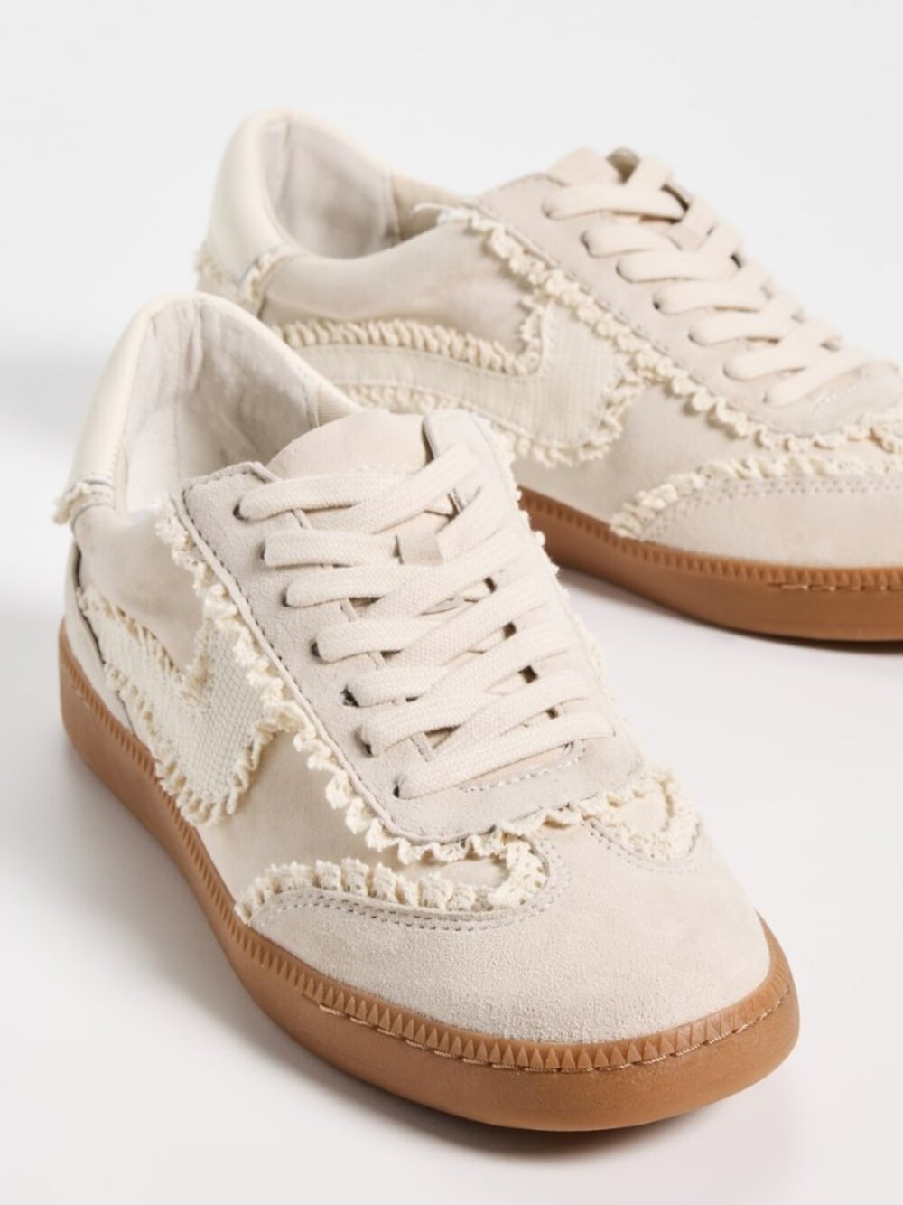 Dolce Vita Notice Lace Sneakers Ivory Suede Gum Sole Retro Court Trainer